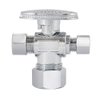Eastman Quarter-Turn Dual Outlet 3-Way Stop Valve, 3/8 Inch OD Compression x 1/4 Inch OD Compression x 5/8 Inch OD Compression, Chrome Plated, 48654LF