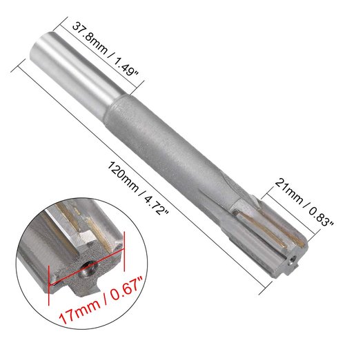 uxcell Chucking Reamer 17mm, H7 Tungsten Carbide Lathe Machine Reamer 4 Straight Flutes, Round Shank Milling Cutting Tool, for Metal Non-Ferrous Metal Copper