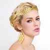 WILLBOND 15 Pieces Greek Goddess Costume Accessories Women Toga Golden Leaves Bridal Crown Headband Bracelet Pearl Earrings and Hair Pins (Stylish Style)