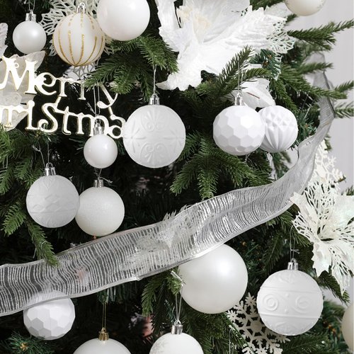 Wironlst Christmas Ball Ornaments - 30pcs Shatterproof Plastic Christmas Ornaments Hanging Ball Decorations for Xmas Tree, Holiday, Wedding, Party (Multi-Size, White)