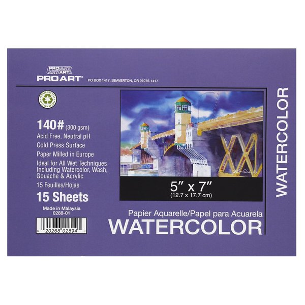 PRO ART Watercolor Paper Pad, 5-inch x 7-inch, 15 Sheet Block, White