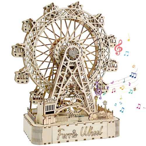 Playhiland 3D Wooden Puzzles for Adults,Ferris Wheel with Music Box,Brain Teaser Puzzles for Boys and Girls