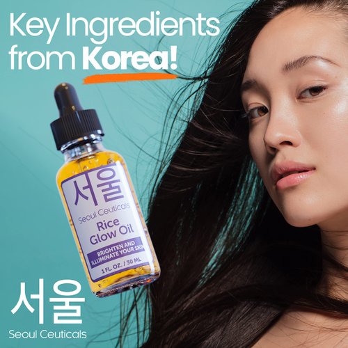 SeoulCeuticals Rice Bran Oil for Skin - Korean Skin Care Facial Glow Oil With Squalane & Vitamin E - Cruelty Free K Beauty Skincare for Glass Skin 1oz