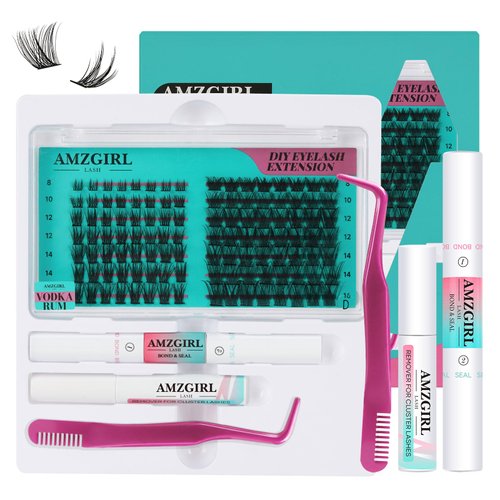 Lash Extension Kit Eyelash Clusters Individual Lashes Extensions Kits With Cluster Lashes Wispy,Lash Bond & Seal,Eyelashes Remover And Applicator at Home Lash Extensions Kit(V&R02,D-Mix8-16mm kit)