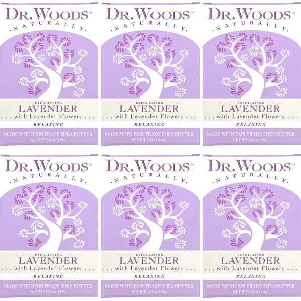 Dr. Woods Exfoliating Lavender Bar Soap with Organic Shea Butter, 5.25 oz (Pack of 6)