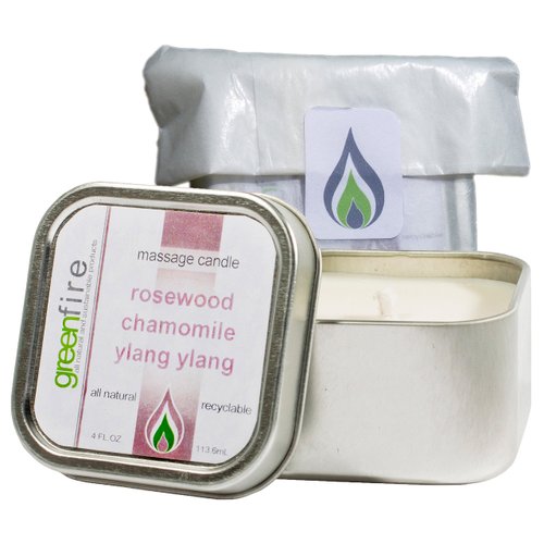 Greenfire All Natural Massage Oil Candle, Rosewood Chamomile Ylang Ylang, 4 Fluid Ounce