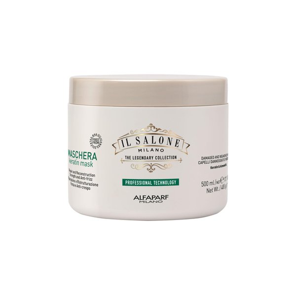 Il Salone Milano Professional Keratin Hair Mask - Damaged Hair Treatment with Almond Oil + Vitamin E to Repair, Nourish and Strengthen Hair Fibers - Premium Quality (16.9 oz / 500 ml)
