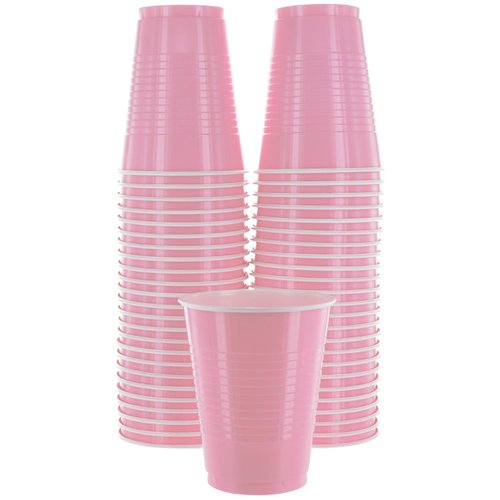 Amcrate Disposable Plastic Cups, Pink Colored Plastic Cups, 18-Ounce Plastic Party Cups, Strong and Sturdy Disposable Cups for Party, Wedding, Christmas, Halloween Party Cup, 50 Pack