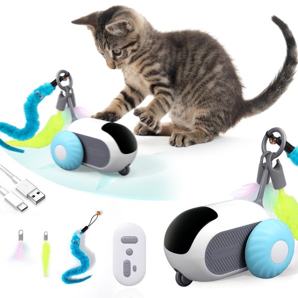 BABORUI 3.0 Upgraded Cat Interactive Toy with 2-Speed Adjustment, Remote Control Cat Enrichment Toys for Indoor Cats, Automatic Cat Toys with Feathers, Rechargeable Moving Cat Toy Car for Indoor Cats