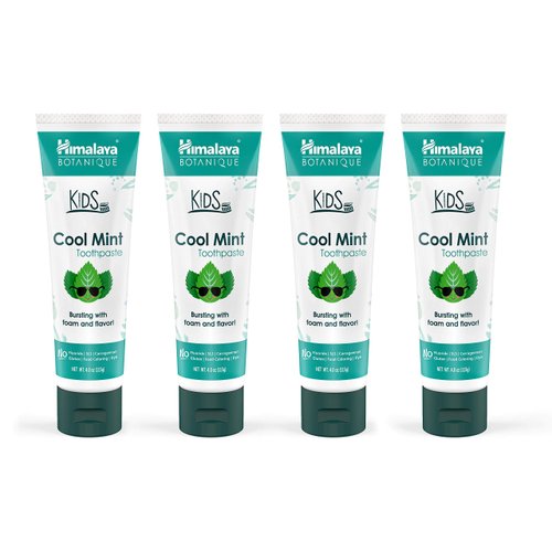 Himalaya Botanique Kids Toothpaste, Herbal, Cool Mint Flavor, Fights Plaque, Fluoride Free, Gentle, No Artificial Flavors or Colors, SLS Free, Gluten Free, Cruelty Free, Vegan, Foaming, 4 Oz, 4 Pack…