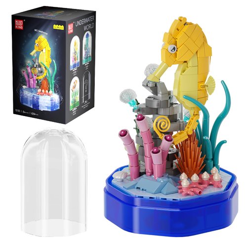 Sea Creature Collections Seahorse Building Sets with Seaweed and Coral, 10100 Sea Animal Building Kits for Adults and Kid Boys Girls 8 9 10, 424 PCS Natural Style Ocean STEM Toy Music Box with Lights