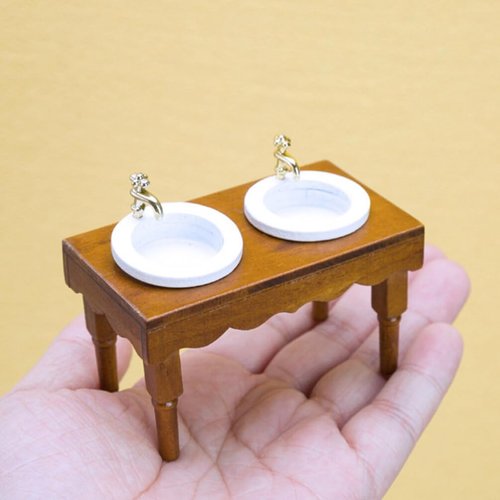 Yardwe Dollhouse Miniature Furniture 1:12 Scale Wash Basin Doll House Bathroom Sink Cabinet with Wood Hand Washing Sink for Dollhouse Kitchen Furniture Accessories