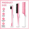 precious harvest Three-piece Hair Styling Set - Rat Tail Comb, Double-Sided Edge Brush for Edge & Back Brushing, Teasing Nylon Brush for Women and Girls (Pink)