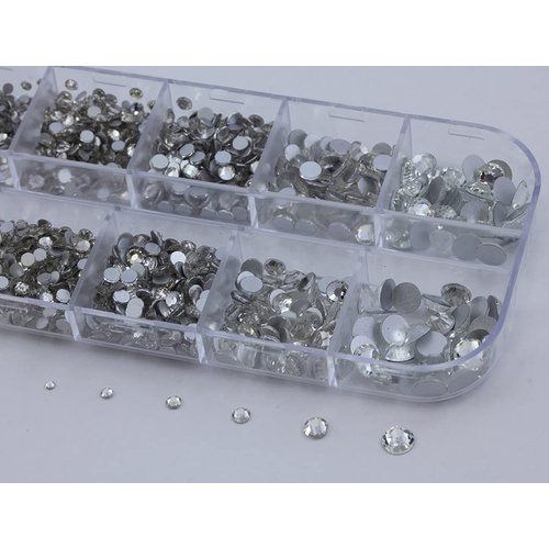 Over 2100 Pieces Crystal Clear Flat Back Glass Rhinestones Crystals For Nail Art Kit 6 Sizes (1.4mm - 4.8mm)
