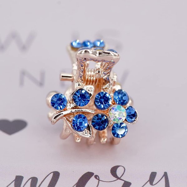 6 PCS 0.7 Inch Hair Clips for Thin Hair, Small Size Non-slip Matte Claw Clips Women, Double Row Teeth Jaw Clips with Crystal (Rhinestone Styles)
