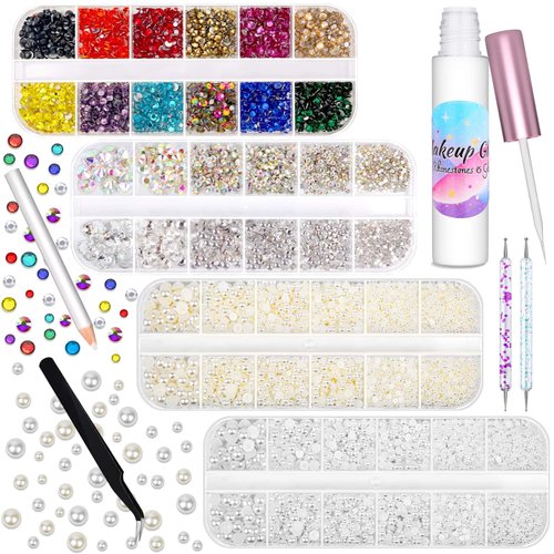 Billbotk 6645Pcs Face Rhinestones with Makeup Glue, Flatback Eye Gems Colorful Makeup Jewels with...