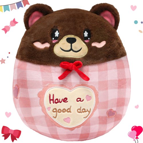 Jrystar 14’’ Bear Plush Pillow Toy Soft Brown Bear Stuffed Animal Hugging Throw Pillow Home Decorations Birthday Christmas for Kids Adults