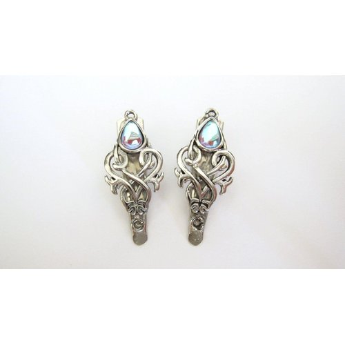 Generic 2 extra small silver metal blue iridescent stone celtic alligator hair claw