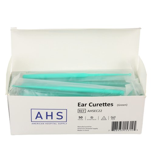 American Hospital Supply Ear Curettes | Ear Pick Wax Removal Tool Cleaner | Platic Ear Wax Remover for Teens Adult (4 MM - Spoon Tip) Green