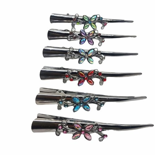 MELUOGE Crocodile crystal hair clip for modeling salon division, rust proof, durable, anti slip duckbill metal clip, suitable for thick and thin hair