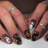 Halloween Press on Nails Short Square Black Halloween Fake Nails with Glue White Ghost and Yellow Flowers Design Halloween Nails Stick on Nails for Women 24pcs Black Halloween Short Press ons Nails