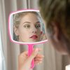 DVHOK Handheld Mirror, Portable Hand Mirror with Hanging Hole in Handle, Pink 7.4" W x 10.4" L