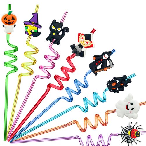 24 PCS Reusable Straws for Halloween Theme Party Birthday Decorations with 2 PCS Cleaning Brushes (Halloween Pumpkin)