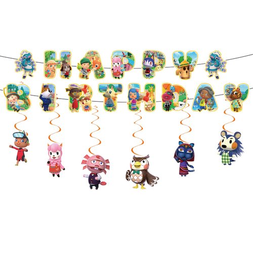 Animal-Crossing party supplies,12pcs Animal-Crossing Hanging Swirls and 1 Happy Birthday Banner for Animal-Crossing party decoration