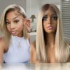 Dark Roots T4/613 Ombre Blonde Lace Front Wigs for Black Women, Silky Straight Bob Wigs with Cap+Comb, Glueless Pre plucked Light Ash Blonde Wigs for White Women, Heat Resistant Japanese Synthetic Wig