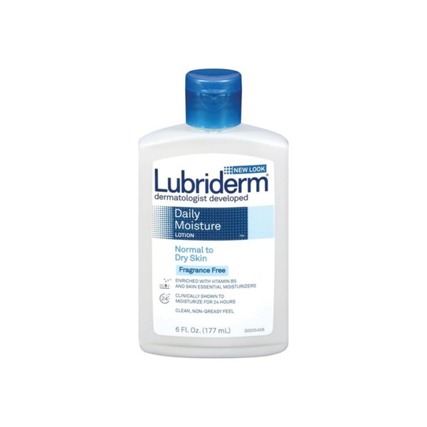 Lubriderm Daily Moisture Hydrating Unscented Body Lotion with Vitamin B5 for Normal to Dry Skin, Non-Greasy and Fragrance-Free Lotion, 6 fl. oz