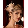 E EMZHOLE 1920s Headpiece Flapper Headband, Rhinestone Pearl Feather Hair Band Great Gatsby Bride Wedding Headdress Head Bands Bridal Hair Accessories for Women and Girls,Champagne (champagne)