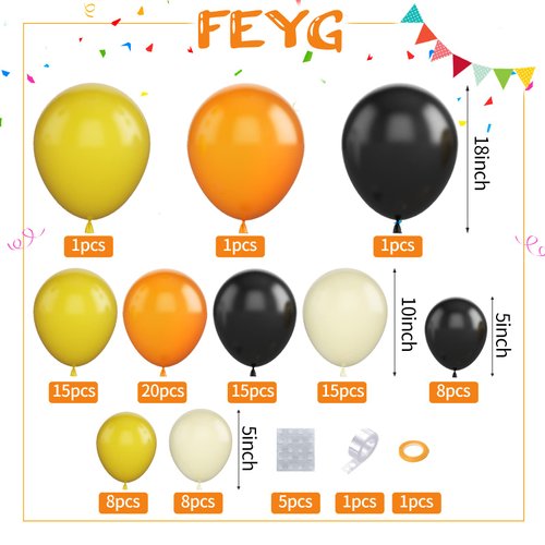Balloons Garland Kit, Retro Orange Black Yellow Balloon Arch Kit Construction Balloon Arch, Latex Party Balloons for Birthday Wedding Baby Shower Engagement Construction Quarantine Party Decoration