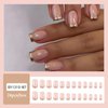 Gold French Tip Press on Nails Medium Fake Nails Square Shape False Nail Tips Full Cover Glue on Nails Medium Length Square Shape French Tip Nails Press ons for Finger Manicure, 24Pcs
