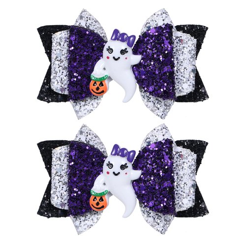 Halloween Ghost Hair Bow Clips Girls Cute Glitter Hair Clips 3 Layers Sparkly Hair Accessories fo...