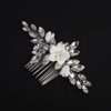 Teyglen Flower Crystal Wedding Hair Comb Silver Rhinestone Hair Piece White Flower Headpiece for Bride Cute Bridal Crystal Hair Side Comb Floral Hair Jewelry for Women