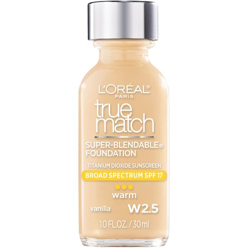 L'Oreal Paris Makeup True Match Super-Blendable Liquid Foundation, Vanilla W2.5, 1 Fl Oz,1 Count