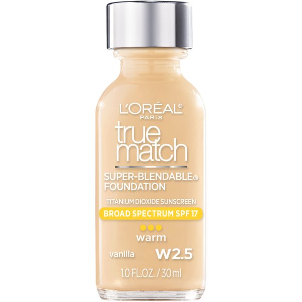 L'Oreal Paris Makeup True Match Super-Blendable Liquid Foundation, Vanilla W2.5, 1 Fl Oz,1 Count