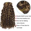 Caliee Curly Clip in Hair Extension 3B 3C Jerry Curly Full Head 20inch Real Remy Human Hair Extensions Highlight Piano Dark Brown Mixed with Strawberry Blonde JC#P4/27 7Pcs 17Clips 120G