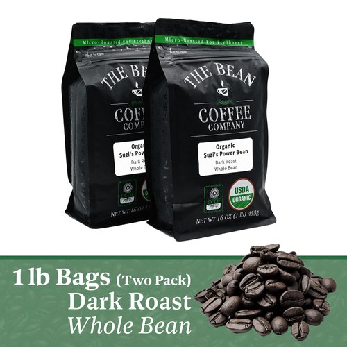 The Bean Organic Coffee Company Suzi's Power Bean, Dark Roast, Whole Bean Coffee, 16-Ounce Bags (Pack of 2)