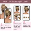 HOOJIH Messy Bun Hair Piece Human Hair, Claw Clip in Hair Bun Extension Short Ponytail Extension Real Human Hair Wavy Curly Updo Hairpieces for Women - Dark Beige Brown with Copper Golden Highlights