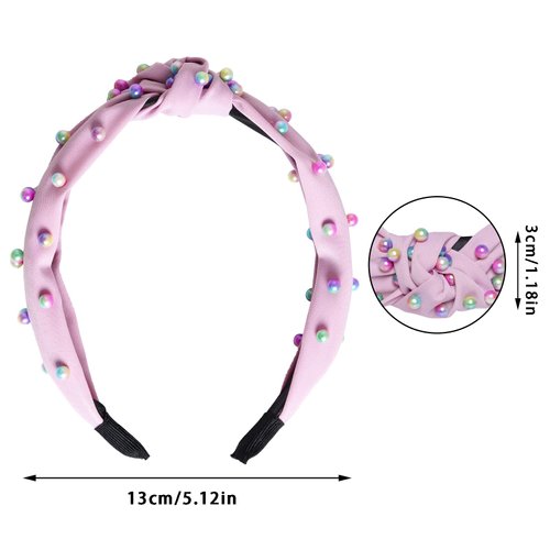 Sucrain 3 Pcs Pearl Knotted Headbands for Women Girls Colorful Jeweled Embellished Gem Faux Pearl Cross Knot Twisted Hairband Turban Headband Hair Accessories(Pink,Blue,Purple)