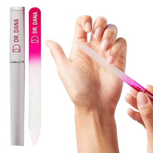 Dr. Dana Glass Nail File with Case - Premium Double-Sided Etched Crystal Nail File for Natural Nails, Protective Travel Case Included – Ideal Self Care Gift, Professional Quality by Dr. Dana