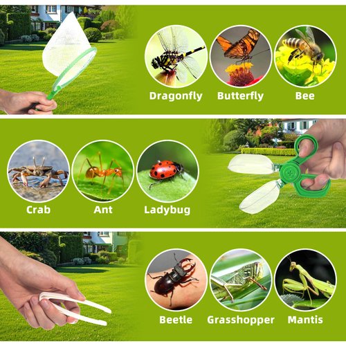 2 Sets Bug Catcher Kit for Kids, Bug Collection Kit Gifts with Retractable 360° Rotatable Magnifying Glass Insect Observation Box, Insect Clip, Butterfly Net, Tweezer, Outdoor Activities for Kids