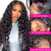 Ice Pear 13x6 Deep Wave Lace Front Wigs Human Hair 22 Inch HD Transparent Deep Curly Lace Frontal Wigs Human Hair 220% Density Glueless Wigs Human Hair Pre Plucked with Baby Hair Natural Color