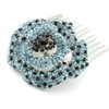 Medium Decorative Hair Comb Rhinestone Crystal Rose Bridal Hair Comb, Blue