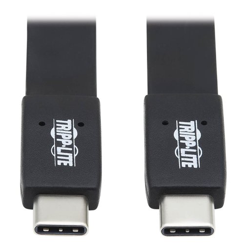 Tripp Lite USB-C Flat Cable, Flat USB C to USB C Cable, USB 3.1 Gen 2, 10 Gbps, Thunderbolt 3 Compatible, Black, 3 ft (U420-003-G2-FL)