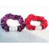 Generic Small colorful velvet hair tie pony tail holder scrunchie with crystals rings (Primary color: Red)