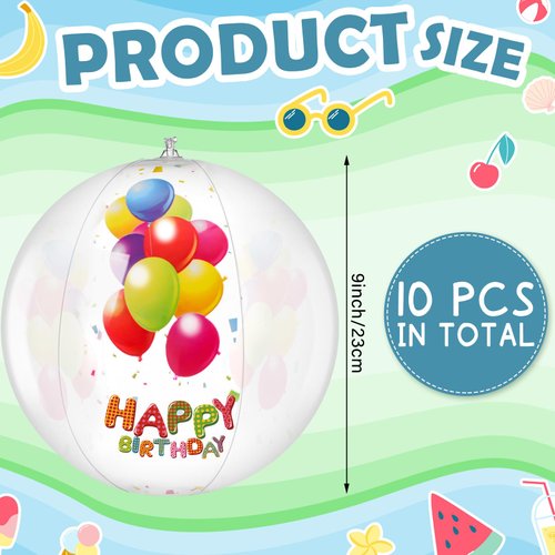 Silipull 10 Pack Birthday Beach Ball for Pool Birthday Party Decorations 9" Clear Inflatable Pool Balls Pool Birthday Party Favors Swimming Pool Balls for Adults Outdoor Fun Water Games Gifts