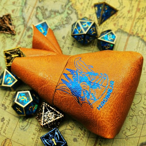 HAOMEJA DND Dice Tray Bag & Tray with Button Role Playing Dice Bag Leather dice Bag Jewelry Coin & Small Accessories Bag Storage Bag (Brown)