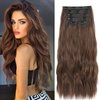Fashion Line Clip in Hair Extensions for Women 6PCS Thick Full Head Natural Wavy Clip in Extensions Chestbut Brown Synthetic Long Double Weft Hair Hairpieces 20 inch (220Gram,Chestbut Brown)